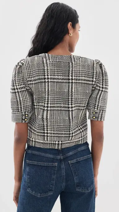 L'Agence Allegra Short Sleeve Cropped Jacket Blk/Wht Glen Plaid | Thumbnail 3