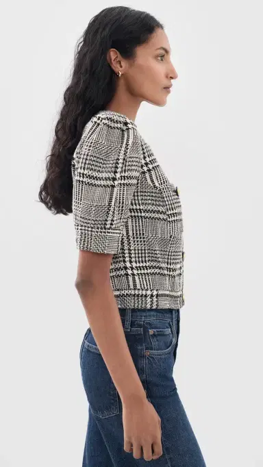 L'Agence Allegra Short Sleeve Cropped Jacket Blk/Wht Glen Plaid | Thumbnail 4