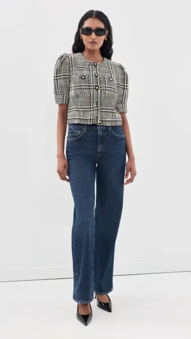 L'Agence Allegra Short Sleeve Cropped Jacket Blk/Wht Glen Plaid | Thumbnail 5