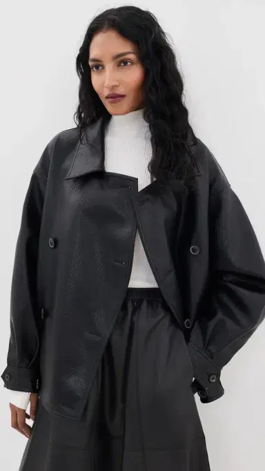 Source Unknown Vitellino Double Breasted Faux Leather Jacket Black M/L | Thumbnail 2