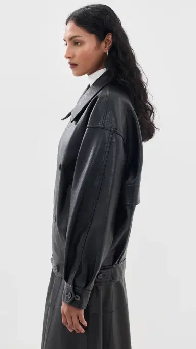 Source Unknown Vitellino Double Breasted Faux Leather Jacket Black M/L | Thumbnail 4