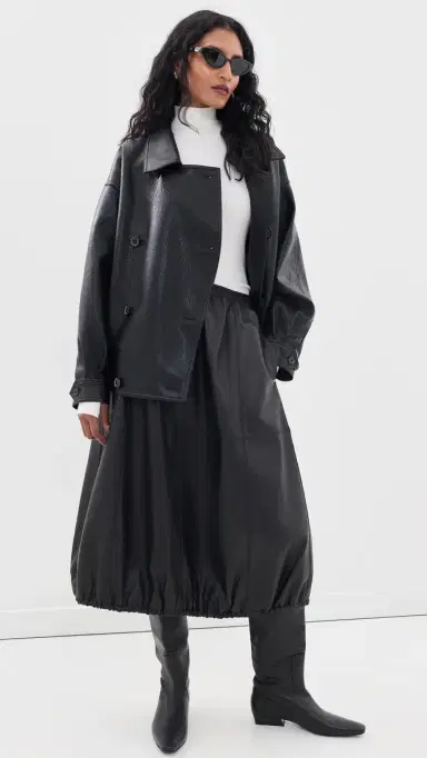 Source Unknown Vitellino Double Breasted Faux Leather Jacket Black M/L | Thumbnail 5