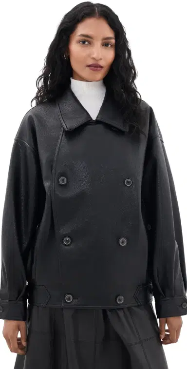 Source Unknown Vitellino Double Breasted Faux Leather Jacket Black M/L | Thumbnail 1