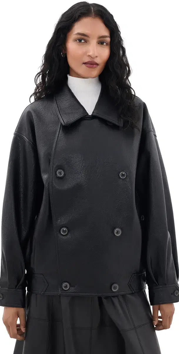 Source Unknown Vitellino Double Breasted Faux Leather Jacket Black M/L