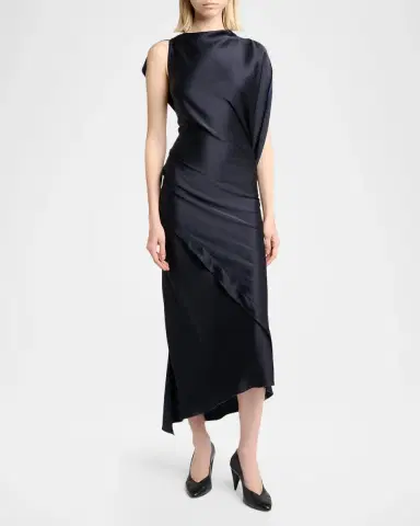 Victoria Beckham Kyra Satin Asymmetric Midi Dress | Thumbnail 2 Victoria Beckham Kyra Satin Asymmetric Midi Dress | Thumbnail 2
