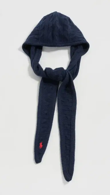 Polo Ralph Lauren Cable Hoodie Wrap Hunter Navy One Size | Thumbnail 2