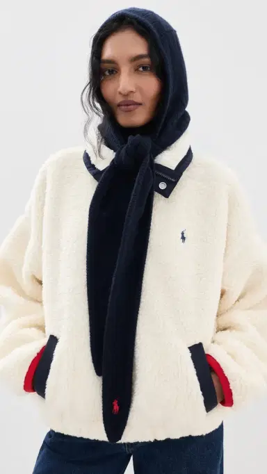 Polo Ralph Lauren Cable Hoodie Wrap Hunter Navy One Size | Thumbnail 3