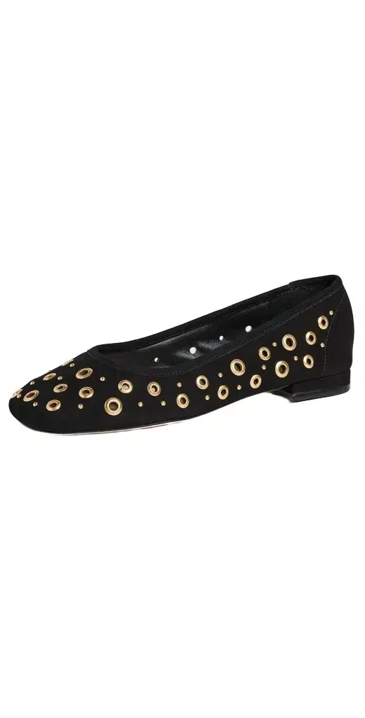 Cinq à Sept Ivy Mixed Hardware Ballet Flats Black