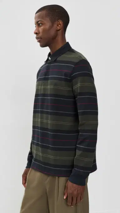 Barbour Frith Tartan Stripe Rugby Shirt Navy | Thumbnail 5