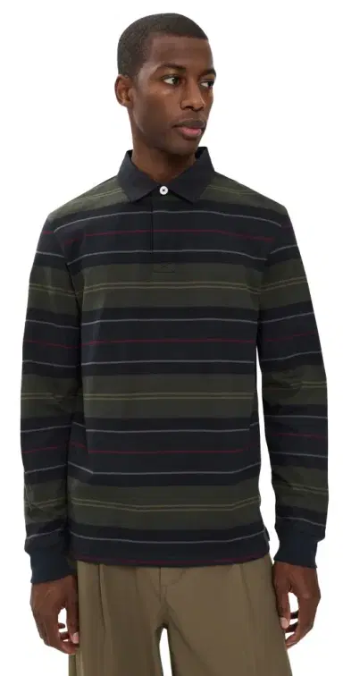 Barbour Frith Tartan Stripe Rugby Shirt Navy | Thumbnail 1