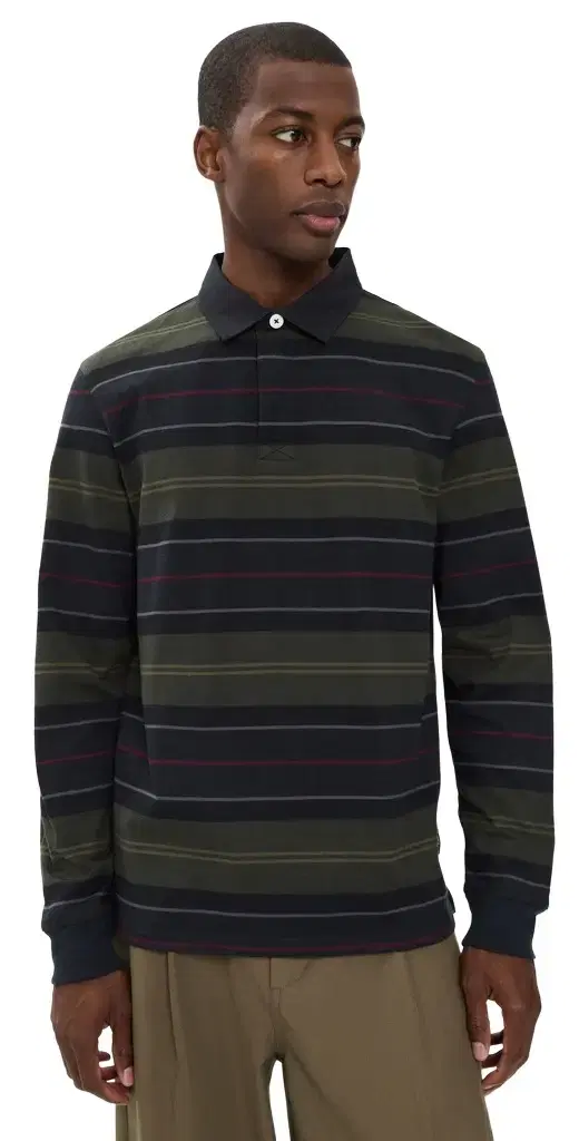 Barbour Frith Tartan Stripe Rugby Shirt Navy