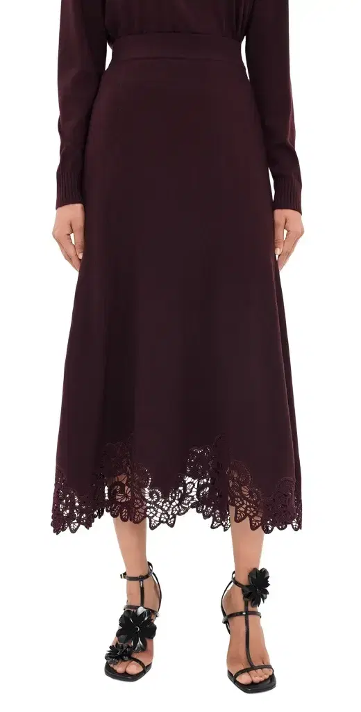 Zimmermann Valiant Merino Lace Skirt Mahogany