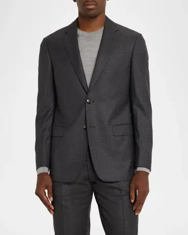 Giorgio Armani Men's Soft Line Wool Micro-Check Single-Breasted Sport Coat | Thumbnail 4