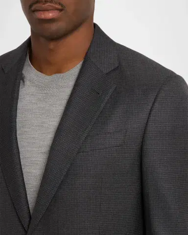 Giorgio Armani Men's Soft Line Wool Micro-Check Single-Breasted Sport Coat | Thumbnail 6