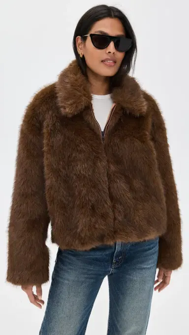 Bardot Sylvie Zip Faux Fur Jacket Chocolate | Thumbnail 2 Bardot Sylvie Zip Faux Fur Jacket Chocolate | Thumbnail 2