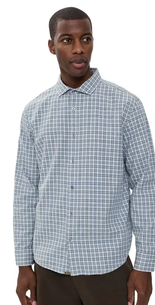 Billy Reid Twill Plaid Hutcheson Sport Shirt Blue Multi