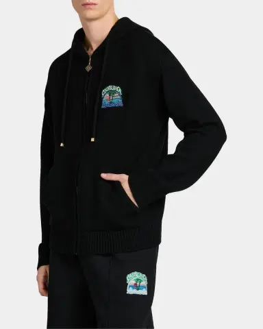 Casablanca Men's Cotton Tuck-Stitch Full-Zip Hoodie | Thumbnail 4