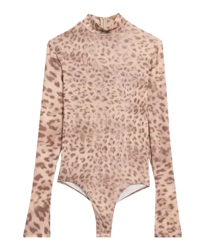 Lapointe Printed Mesh Jersey Mock Neck Bodysuit
