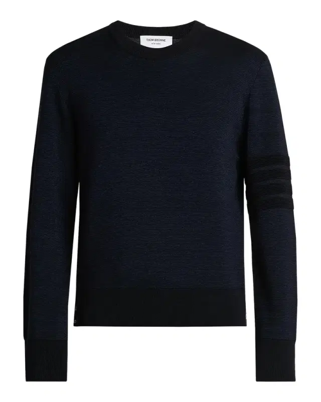 Thom Browne Men's Ottoman Stitch 4-Bar Stripe Wool-Linen-Cotton Crewneck Sweater