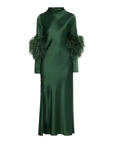Lapointe Satin Draped Neck Feather-Trim Midi Dress | Thumbnail 5 Lapointe Satin Draped Neck Feather-Trim Midi Dress | Thumbnail 5