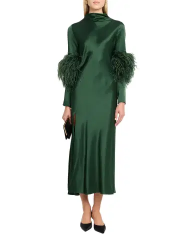 Lapointe Satin Draped Neck Feather-Trim Midi Dress | Thumbnail 6 Lapointe Satin Draped Neck Feather-Trim Midi Dress | Thumbnail 6