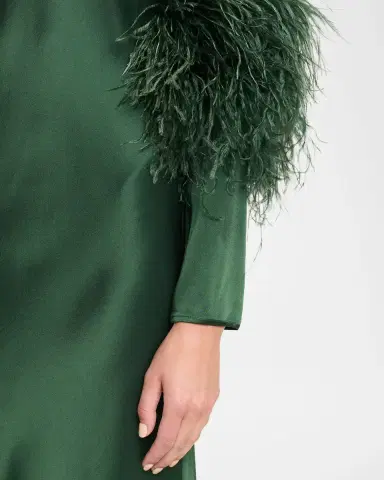 Lapointe Satin Draped Neck Feather-Trim Midi Dress | Thumbnail 7 Lapointe Satin Draped Neck Feather-Trim Midi Dress | Thumbnail 7