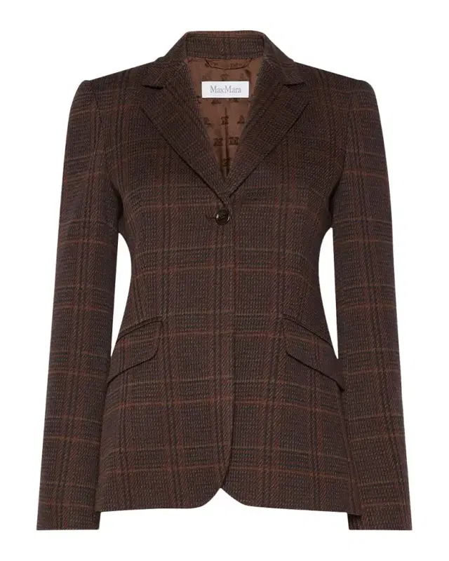 Max Mara Wool-Cotton Check Single-Breasted Jacket