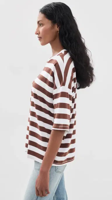 Jamie Haller The Draped Tee Brown Rugby tripe | Thumbnail 4