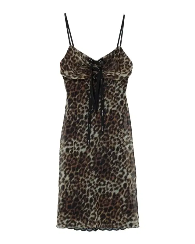 Marc Jacobs Leopard-Print Logo Bow Mini Slip Dress