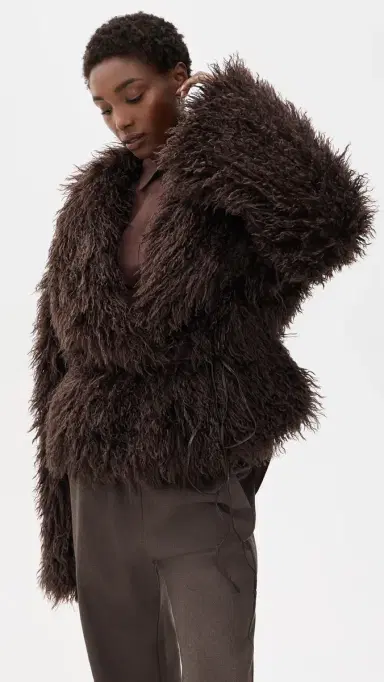 Source Unknown Hathi Belted Faux Fur Jacket Brown M/L | Thumbnail 2