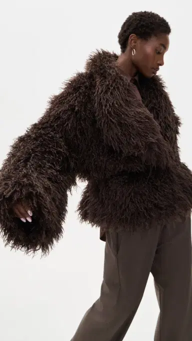 Source Unknown Hathi Belted Faux Fur Jacket Brown M/L | Thumbnail 4