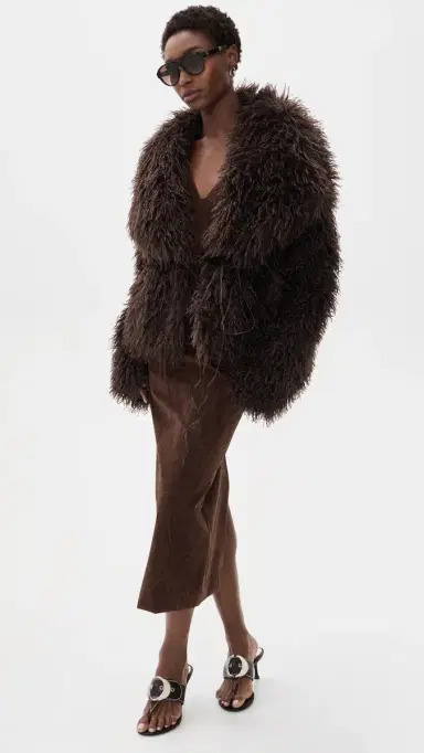 Source Unknown Hathi Belted Faux Fur Jacket Brown M/L | Thumbnail 6
