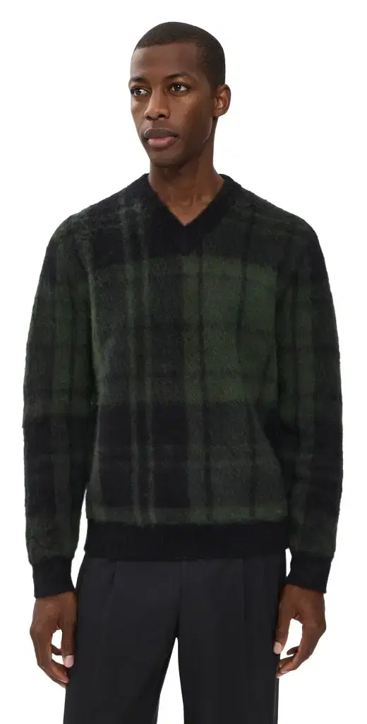 Barbour Hunham Tartan V Neck Sweater Black