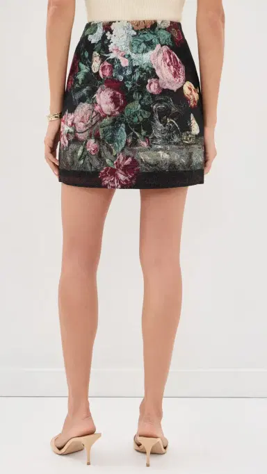L'Agence Marseille Mini Skirt Blk Multi Rose Vase Tapesty | Thumbnail 3