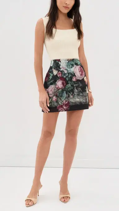 L'Agence Marseille Mini Skirt Blk Multi Rose Vase Tapesty | Thumbnail 5
