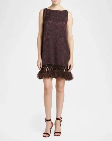 Etro Sleeveless Satin Jacquard Feather Tassel Mini Dress | Thumbnail 2