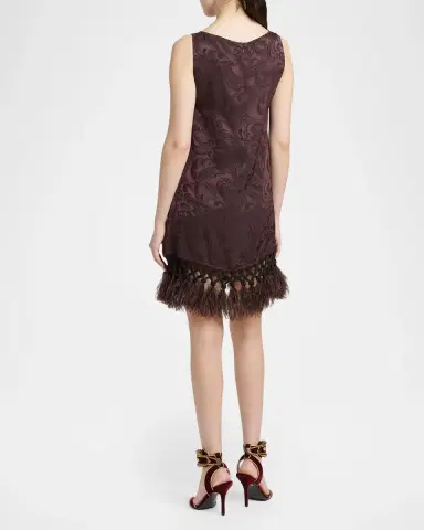 Etro Sleeveless Satin Jacquard Feather Tassel Mini Dress | Thumbnail 3