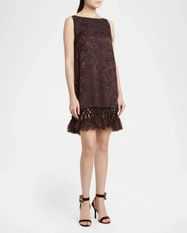 Etro Sleeveless Satin Jacquard Feather Tassel Mini Dress | Thumbnail 4