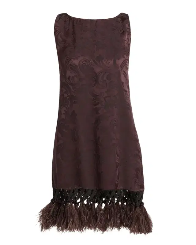 Etro Sleeveless Satin Jacquard Feather Tassel Mini Dress