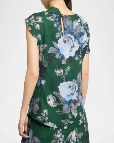 Erdem Draped Floral Crepe Top | Thumbnail 3