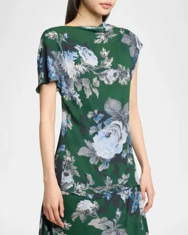 Erdem Draped Floral Crepe Top | Thumbnail 4