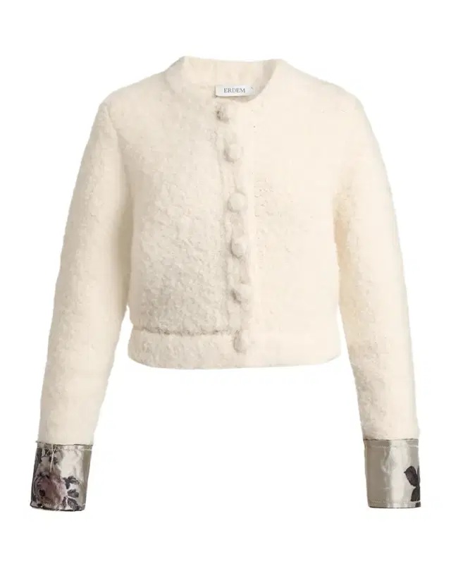 Erdem Metallic Floral Jacquard & Alpaca Boucle Crop Cardigan