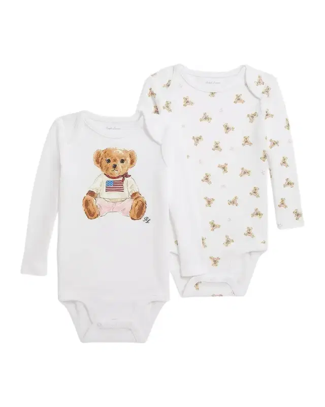 Ralph Lauren Baby Girl's​ 2-Piece American Flag Polo Bear Bodysuit Set