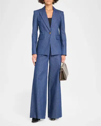 Veronica Beard Ledger Striped High-Rise Wide-Leg Pants | Thumbnail 2