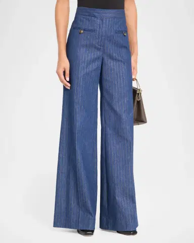 Veronica Beard Ledger Striped High-Rise Wide-Leg Pants | Thumbnail 4