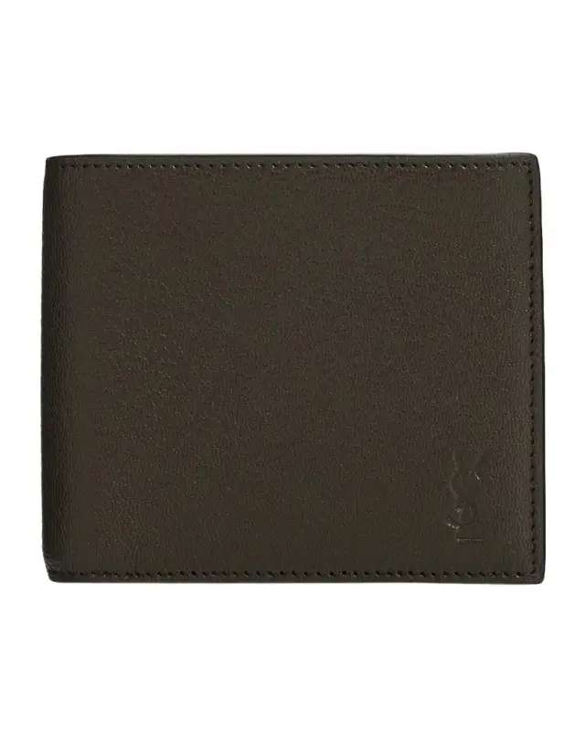 Saint Laurent Men's East-West YSL Bifold Wallet in Grained Leather