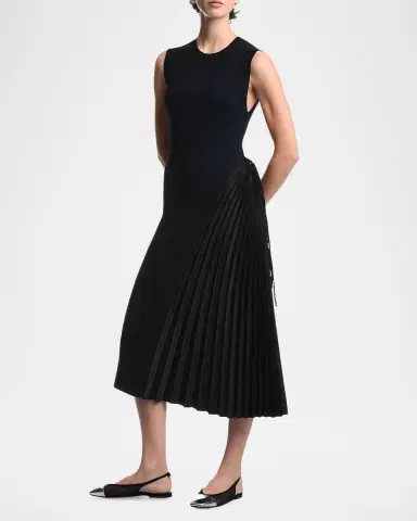 Emporio Armani Pleated-Inset Rib Knit Midi Dress | Thumbnail 2 Emporio Armani Pleated-Inset Rib Knit Midi Dress | Thumbnail 2