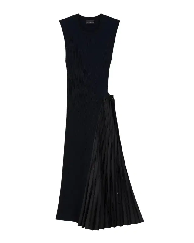 Emporio Armani Pleated-Inset Rib Knit Midi Dress