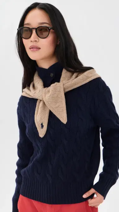 Polo Ralph Lauren Cable Triangle Scarf Camel One Size | Thumbnail 4
