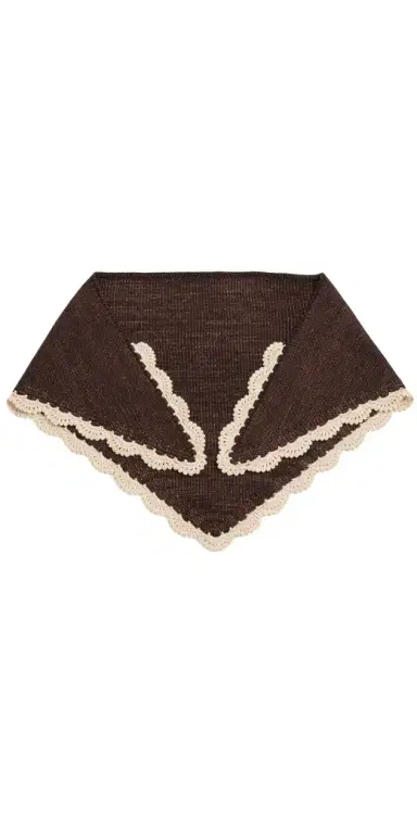 Loeffler Randall Monty Merino Wool Triangle Scarf Brown Knit w/ Cream Scallop Edges One Size | Thumbnail 1